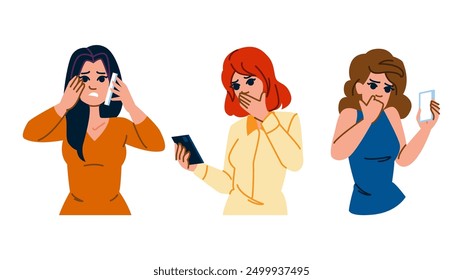 anxiety woman phone fear vector. harassment safety, privacy vulnerability, danger protection anxiety woman phone fear character. people flat cartoon illustration