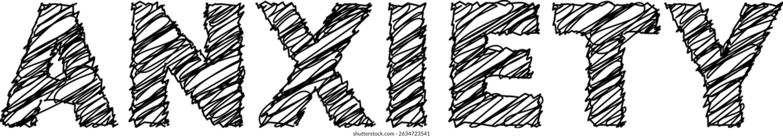Anxiety Word Art Hand-Drawn Scribble Typography for Mental Health Awareness