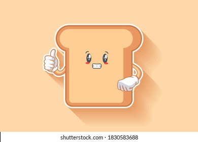 ANXIOUS, ANXIOUSLY, ANXIOUSNESS Face Emotion. Thumb up hand Gesture. Bread Food Cartoon Drawing Mascot Illustration.