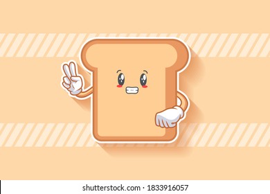 ANXIOUS, ANXIOUSLY, ANXIOUSNESS Face Emotion. Peace hand Gesture. Bread Food Cartoon Drawing Mascot Illustration.