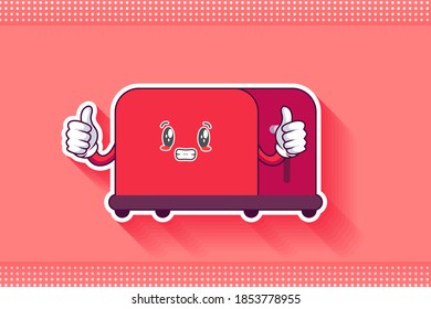 ANXIOUS, ANXIOUSLY, ANXIOUSNESS Face Emotion. Double Thumb Up Finger Hand Gesture. Toaster Cartoon Drawing Mascot Illustration.