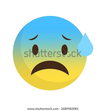 Anxious blue face. Sweating emoji character. Fearful expression emotion. Vector distress symbol. EPS 10.