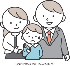 Anxious boy and parents encouraging him.
Illustration of elementary school son and parents.