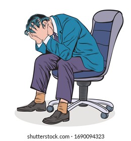 Anxious businessman on a white background. Pop art hand drawn style vector design illustrations. 