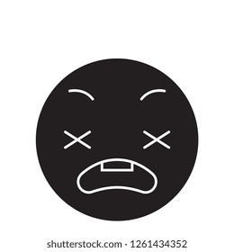 Anxious Emoji Black Vector Concept Icon. Anxious Emoji Flat Illustration, Sign