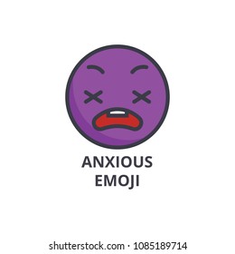 Anxious Emoji Vector Line Icon, Sign, Illustration On Background, Editable Strokes