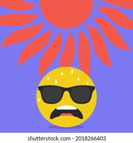 Anxious Face With Sweat Emoji. Hot Summer Weather. Abnormal Heat. Vector Illustration
