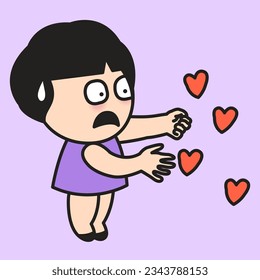 An Anxious Girl Is Failing To Catch Hearts Concept Card Character illustration
