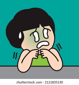 Anxious Girl With Her Scared Face Expression Concept Card Character illustration