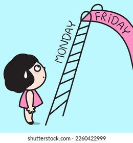 Anxious Girl Hesitating To Climb The Ladder Stairs To The Slider Friday Concept Card Character illustration