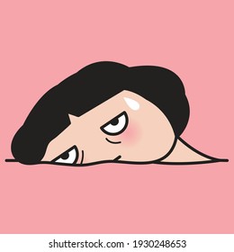 Anxious Girl Resting Herself In Bed Concept Card Character illustration