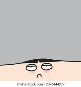 Anxious Girl's Head Lie Flat On The Floor. Feeling Flat, Low Mood, And Confused Concept Card Character illustration