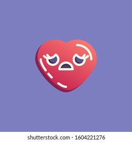 Anxious heart shape emoticon flat icon, vector sign, Worried Face emoji colorful pictogram. Symbol, logo illustration. Flat style design