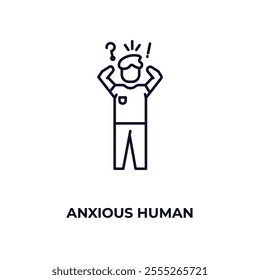 anxious human outline icon. Linear vector from feelings concept. Thin line anxious human icon isolated on white background