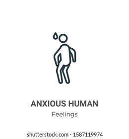 Anxious human outline vector icon. Thin line black anxious human icon, flat vector simple element illustration from editable feelings concept isolated on white background