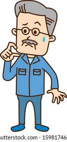 Anxious, a little upset senior worker