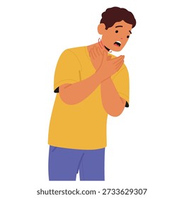 Anxious man character feeling lack of air and gasping for breath suffering from panic attack isolated on white background. Intense respiratory distress and severe fear for life vector illustration