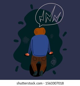 Anxious man hand drawn vector illustration. Emotional problem, mental illness. Depression concept