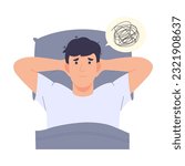 Anxious man from insomnia. Difficulty falling asleep. Sleep problems. modern trendy style. Hand drawn vector character illustration. Isolated on white background.