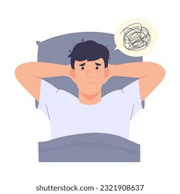 Anxious man from insomnia. Difficulty falling asleep. Sleep problems. modern trendy style. Hand drawn vector character illustration. Isolated on white background. - Shutterstock ID 2321908637