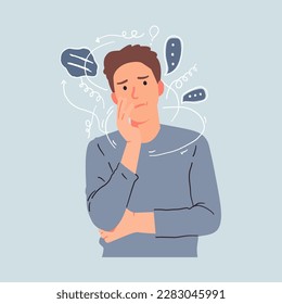 Ilustración de vectores masculinos nocivos Problemas mentales, miedo a las expresiones de la gente, expresiones faciales cansadas, infelices, heridas e irritadas.