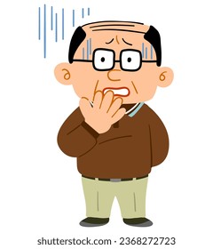 Anxious middle-aged man wearing glasses and casual clothes, full body