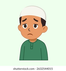 Anxious Muslim Boy – Islamic Child Character with Worried Expression
