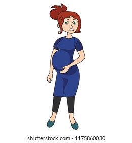 Anxious pregnant woman lady girl standing mom maternity thinking standing caressing belly