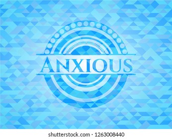 Anxious sky blue emblem with triangle mosaic background