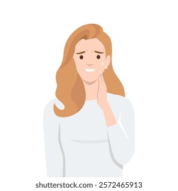 Anxious Woman Feeling Uneasy holding her neck. Flat vector illustration isolated on white background