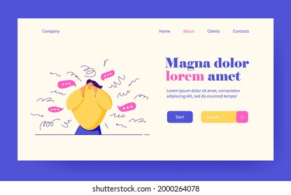 Mujer angustiada pensando en problemas. Descomposición mental a partir del estrés, ansiedad, trauma liso de ilustración vectorial. Salud mental, ansiedad, concepto de neurosis para banner, diseño de sitios web o página web de aterrizaje