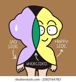 Anxious Young Lady Feeling Emotional Ambivalence. Psychology Concept Card Character illustration
