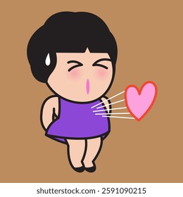 Anxious Young lady With Her Excited Heart Concept Cartoon Character illustration