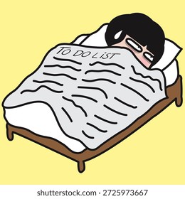 Angst junge Dame schlafen unter ihr zu tun Liste Decke Konzept Cartoon Zeichen Illustration