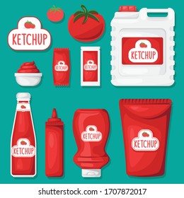 cualquier tipo de paquete de ketchup con tomate, salsa, emoticono