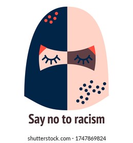 cualquier vida importa. personas multicolores. dicen no al texto racista y dos íconos multirraciales. mujer árabe blanca y negra.