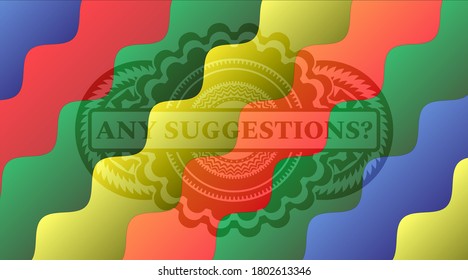 ¿Alguna sugerencia? texto dentro de la placa realista de caramelos coloridos. Fondo curvado de lujo. Ilustración vectorial. 