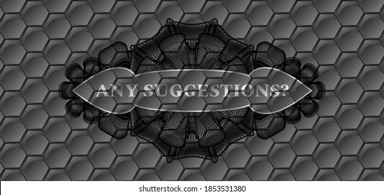 Any suggestions? text inside Guilloche grey shiny hexagon geometric style pattern realistic badge. Trendy fashionable background. Vector illustration. 