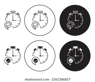 Any Time icon set. effective fast turnaround time vector symbol. anywhere quick delivery sign in black filled and outlined style.