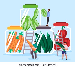 any various homemade pickles fermentation vegetable in a jar likes orange carrots, green chilies, red bell pepper and green leaves which are sour spicy and healthy