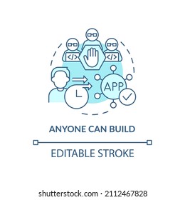 Anyone can build turquoise concept icon. Blockchain technology feature. Web 3 0 abstract idea thin line illustration. Isolated outline drawing. Editable stroke. Arial, Myriad Pro-Bold fonts used