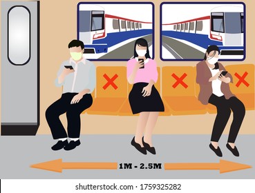 Anyone who needs to take public transport should wear face masks, keep their distance from fellow travellers and try to avoid rush hour vector illustration