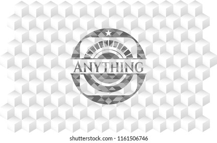 Anything grey emblem with geometric cube white background
