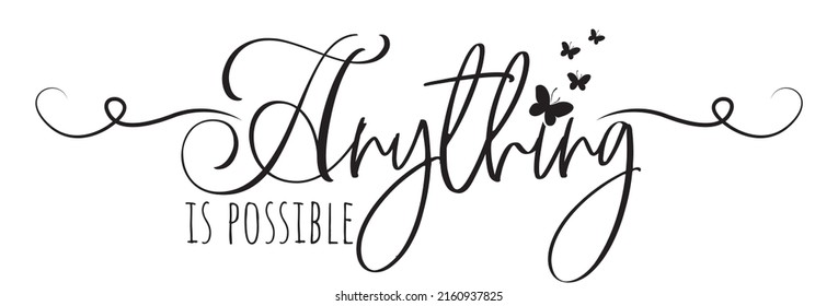 Anything is possible, vector. Motivational inspirational life quotes. Positive thinking, affirmation. Wording design isolated on white background, lettering. Wall decals, wall art, artwork