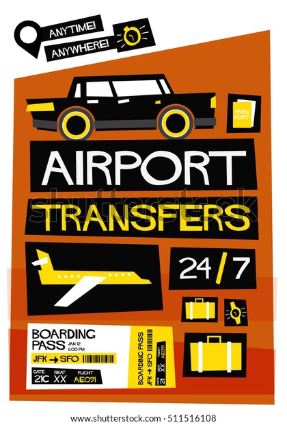 Anytime Anywhere Airport Transfers 24/7\
(Flat Style Vector Illustration Poster\
Design)