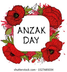 ANZAC (Australia New Zealand Army Corps) Day card in vector format with poppy flowers. 