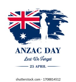 Anzac banner, Silhouette of soldier paying respect on Australian flag, vector