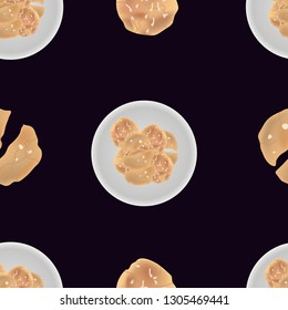 Anzac Biscuit Australian food seamless pattern, Australia cuisine element for background template, black background