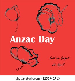 Anzac day 25th of April remembrance on pink and red background