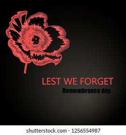 Anzac day 25th of April remembrance in pink and red on black and grey background